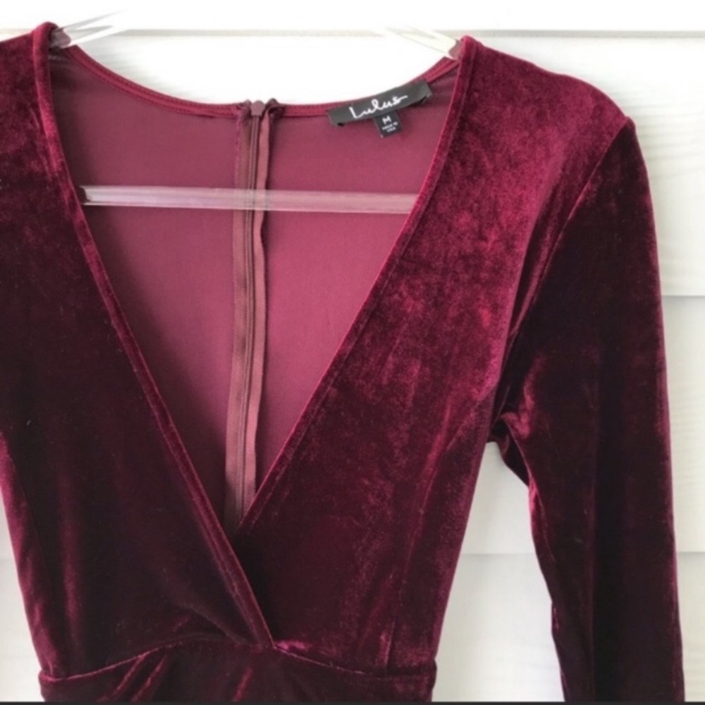 Lulu’s Decorated in Love Maroon Velvet Romper - Picture 3 of 6